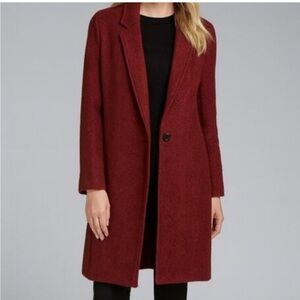 Rachel Zoe Burgundy Wool blend single button Long Coat Sz Medium